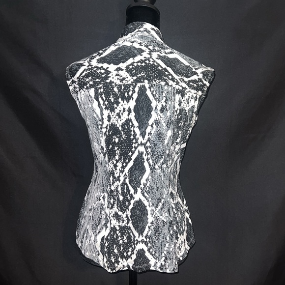 Caché Black & White Snake Print Blouse- Small - Picture 3 of 4